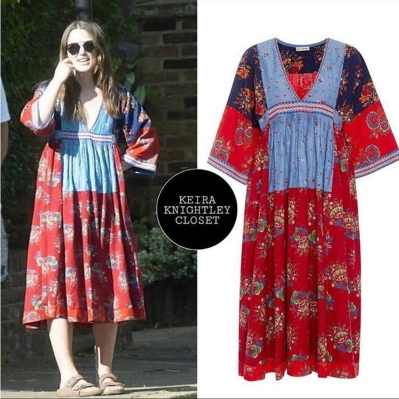 Ulla Johnson Milena Embroidered Patchwork Midi Dress Linen Blend Boho 0
